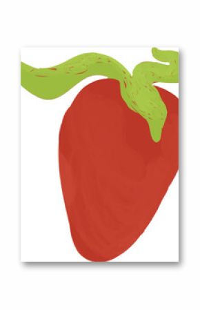 Flat vector strawberry is showing red heart shape with green leaves on transparent background
