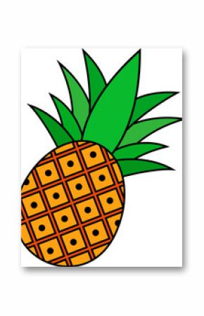 Stylized pineapple is floating on transparent background in flat style with grid-patterned body
