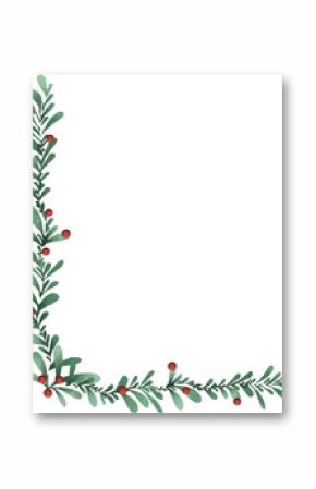 L-shaped botanical vector border is adorning transparent canvas with green leaves and red berries