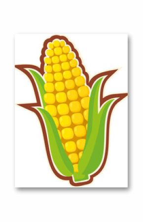 Cartoon corn ear is popping up in flat design, showing peeled green husks on transparent background