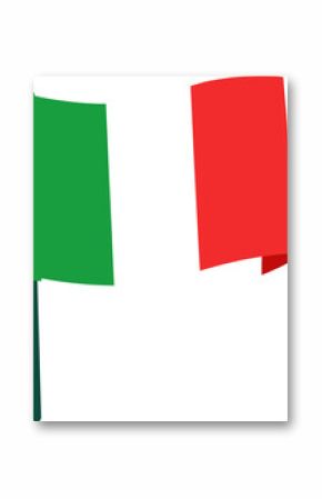 Flat illustration showing Italian tricolor flag waving on dark green pole, transparent background