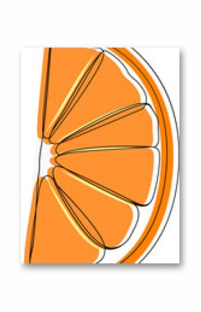 Half orange slice is showing wedge segments and rind in vector art with transparent background