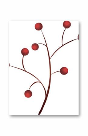Flat design branch is featuring dark red stems ending in bright red berries, transparent background
