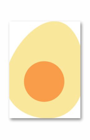 Stylized egg half is floating on transparent background in flat design, showing hand-drawn style