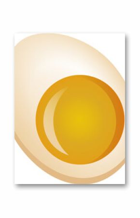 Egg half is being shown in flat design, with glossy yolk and smooth white, transparent background