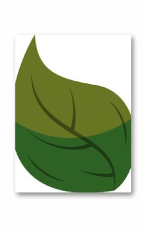 Flat vector two-tone green leaf icon is floating on transparent background, showing vein details