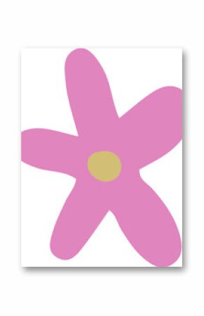 Stylized five-petaled flower is appearing in flat style, with yellow center, transparent background