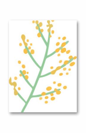 Botanical sprig is being shown in flat with green stem and yellow berries, transparent background