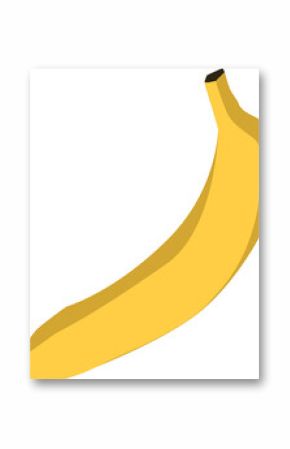 Flat design showing curved yellow banana with shading, cut stem, transparent background, copy space