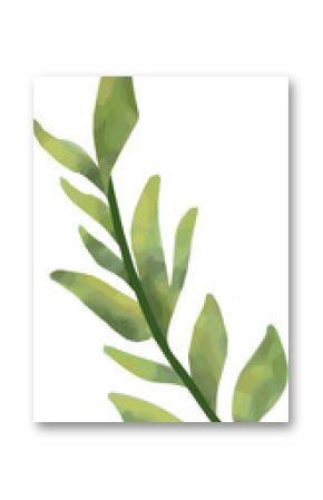 Flat illustration is showing gradient green sprig with alternating leaves on transparent background