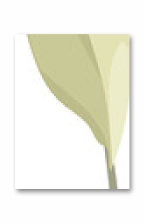 Stylized leaf is floating in flat design, showing pale yellow green vein on transparent background