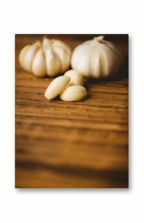 High angle view of garlic cloves and bulb