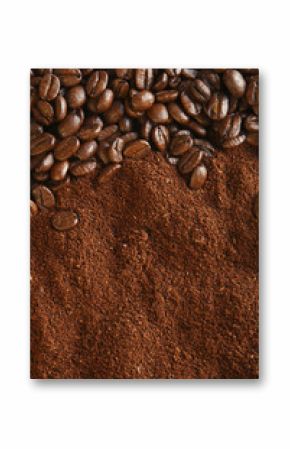 coffee beans and ground background, warm light