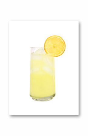 Lemonade with a slice of lemon on a white background.