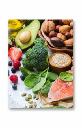 Selection of healthy food for heart, life concept