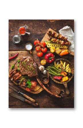 Grilled meat and vegetables