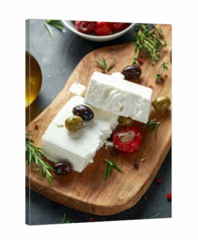 Greek cheese feta with thyme, rosemary, olives and stuffed red bell peppers