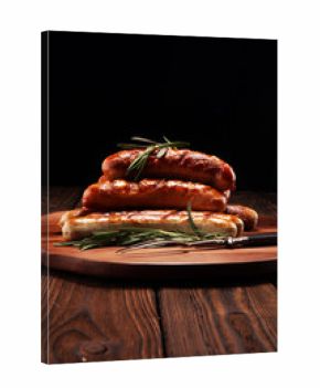 Grilled sausages with spices on a wooden table - Home-made Pork Sausages