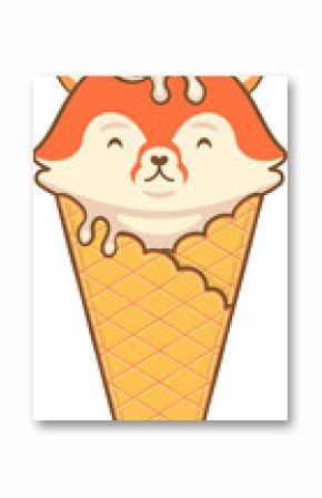 Flat fox waffle cone is showing sprinkle topped cream swirl on transparent background, copy space