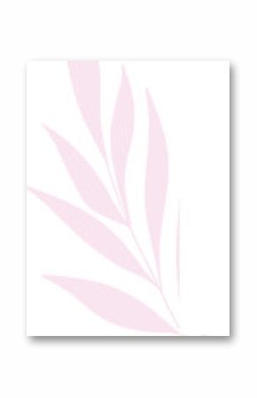 Showing flat botanical branch featuring pink narrow leaves on transparent backdrop, copy space
