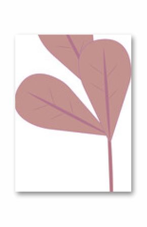 Displaying stylized branch with three heart-shaped leaves in flat design on transparent background
