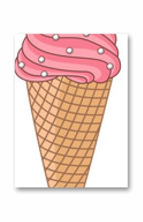 Displaying flat waffle cone with pink softserve, sprinkles and wafer sticks, transparent background