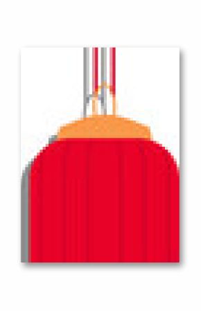 Flat red Chinese lantern is hanging with gold caps, tassel, bead cords on transparent background