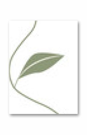 Stylized green plant stem is curving with two long leaves in flat design, transparent background