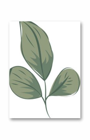 Stylized three-leaf sprig is floating on transparent background in flat style with green shading