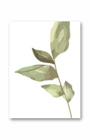 Stylized botanical branch is being shown on transparent background in watercolor with pastel leaves