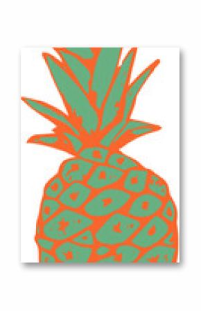 Flat design pineapple is showing green geometric body with orange outline on transparent backdrop