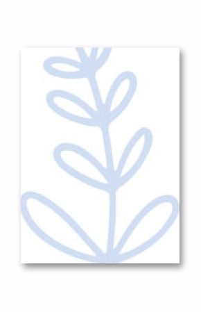 Minimalist botanical branch illustration is showing stem with oval leaves on transparent background