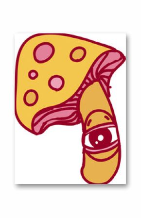 Cartoon pizza slice is floating on transparent background with melted cheese pepperoni stylized eye