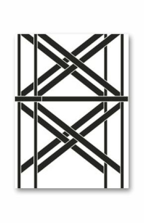 Showing stacked flat X-shaped bar assemblies with horizontal bisecting bars on transparent field