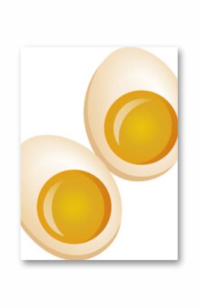 Two boiled egg halves are resting in flat design on transparent background, showing glossy yolks
