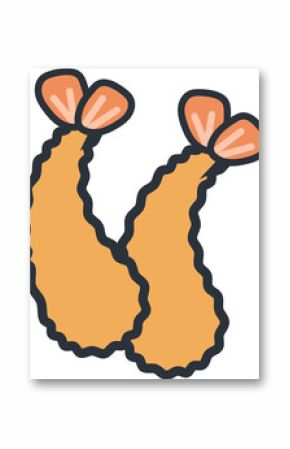 Two battered shrimp icons with visible tails are floating on transparent background in flat design