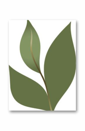 Flat design sprig is showing brown stem with three gradient green leaves on transparent background