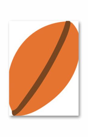 Stylized orange oval resembling coffee bean floating on transparent background in flat design