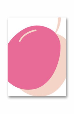 Flat-design fruit is featuring pink rounded body with cream silhouette, stem, transparent backdrop