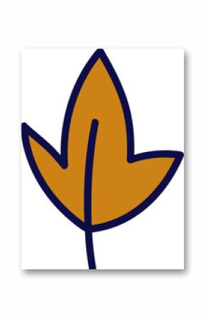 Minimalist vector leaf icon is floating on transparent canvas, with amber lobes and navy outline