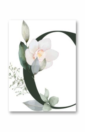 Crescent wreath is forming in flat design with pink blossom, green leaves on transparent background