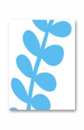 Flat design branch is floating on transparent background, showcasing light blue oval leaves