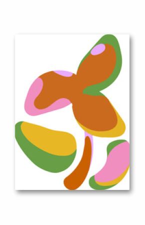 Organic shapes are floating in transparent flat design with orange pink green yellow hues