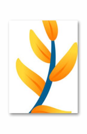 Minimalist vector branch is floating on transparent background, with blue stem and gradient leaves