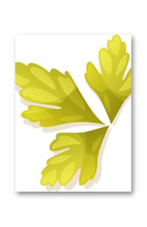 Three-lobed leaf cluster is floating in flat design, with gradient highlights on transparent canvas