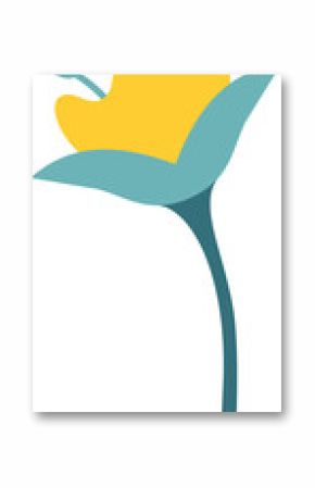 Stylized bloom is being shown in flat vector with yellow corolla teal leaves transparent background