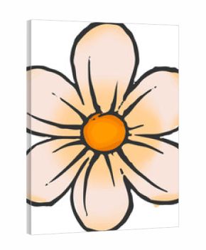 Cartoon-style flower is being shown on transparent background with six cream petals and orange core