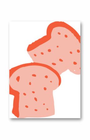 Cartoon bread slices are overlapping on transparent background with pink interior and red crust