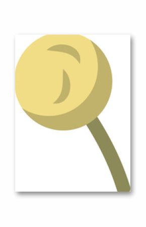 Flat vector is showing stylized yellow lollipop on diagonal greenish stick, transparent background