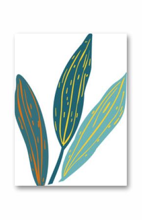 Flat design leaves are fanning out from base with orange and yellow veins, transparent background
